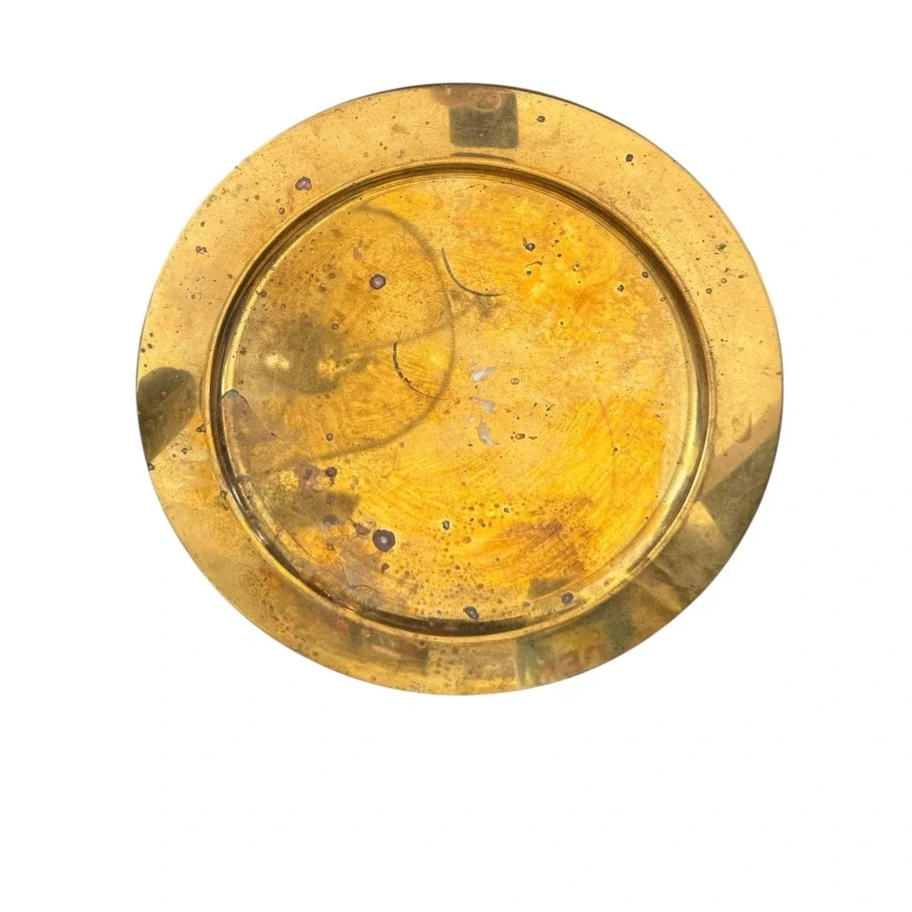 VTG Denmark Country Flag Souvenir Round Brass Charger Plate 14